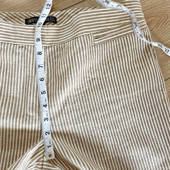 New Lafayette 148 Cotton Linen Textured Neutral Stripe Cropped Dress Pants 10 - Picture 6 of 10